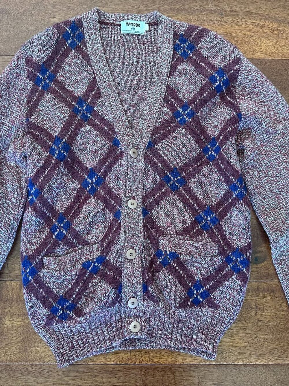 Vintage 1980s Nanook Cardigan Sweater Mens Large Pure Virgin Wool Canada Argyle